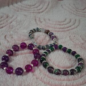 Elegant Purple and Green Beaded Bracelet Set